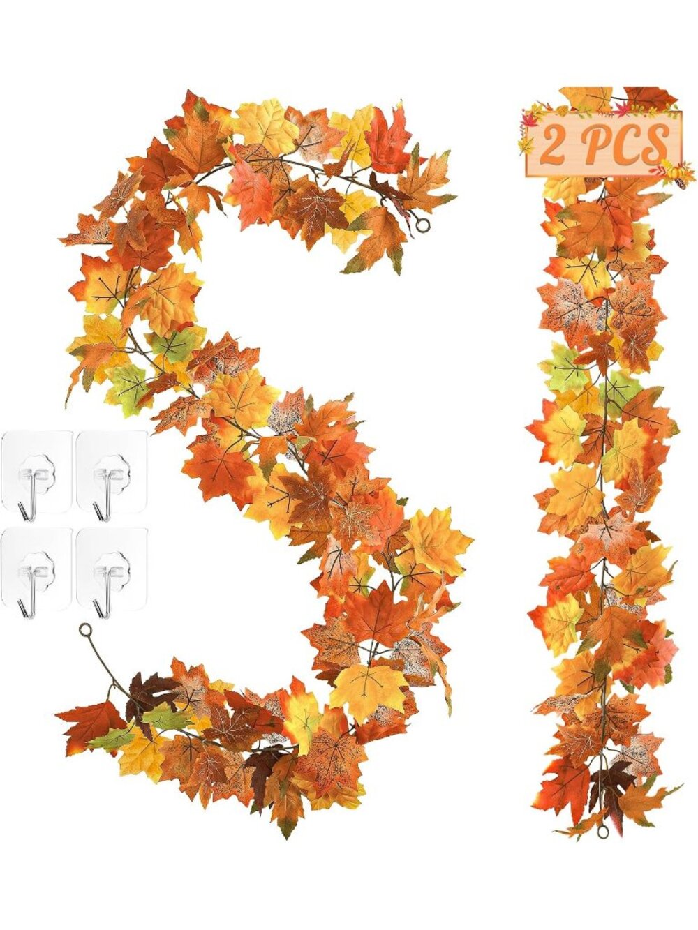 New 2Pack 11.8FT Fall Garland for Mantle Indoor Outdoor Thanksgiving Decor
